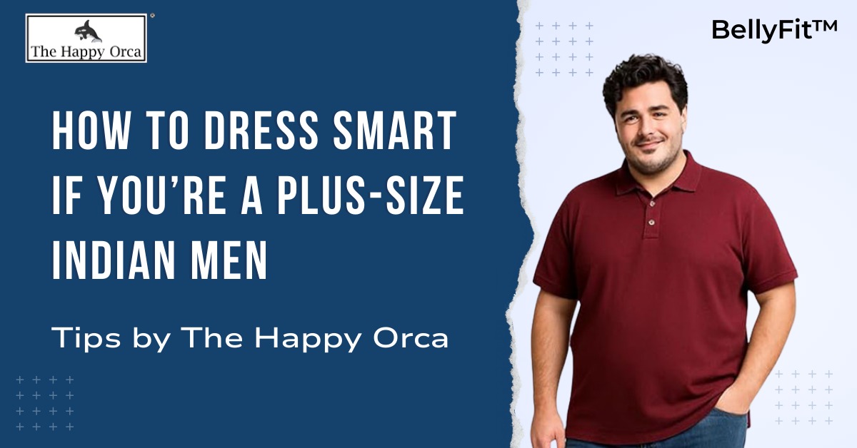 Plus-size Indian man in a tailored Maho\aroon red with tapered trousers, showing smart casual menswear.”